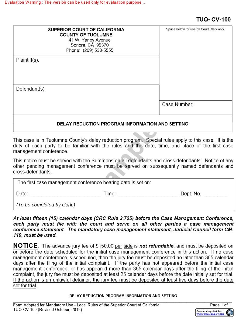 Delay Reduction Program Information And Setting {TUO-CV-100} | Pdf Fpdf Docx | California