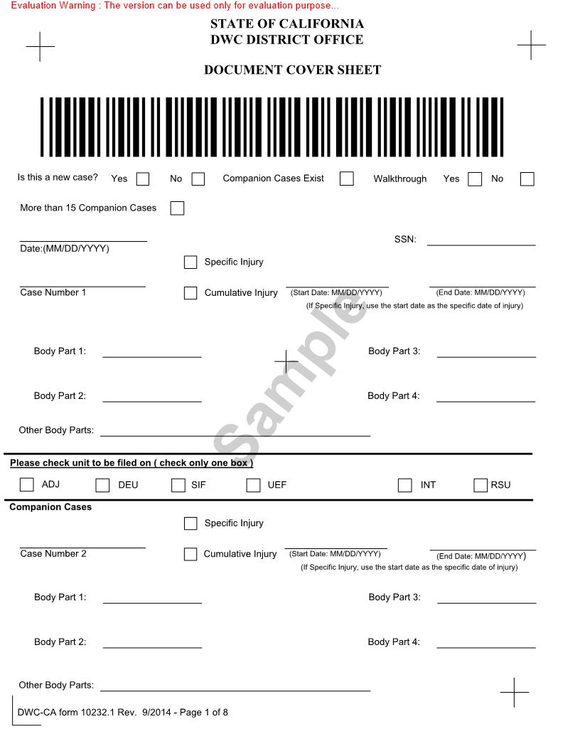 Document Cover Sheet {DWC-CA 10232.1} | Pdf Fpdf Docx | California