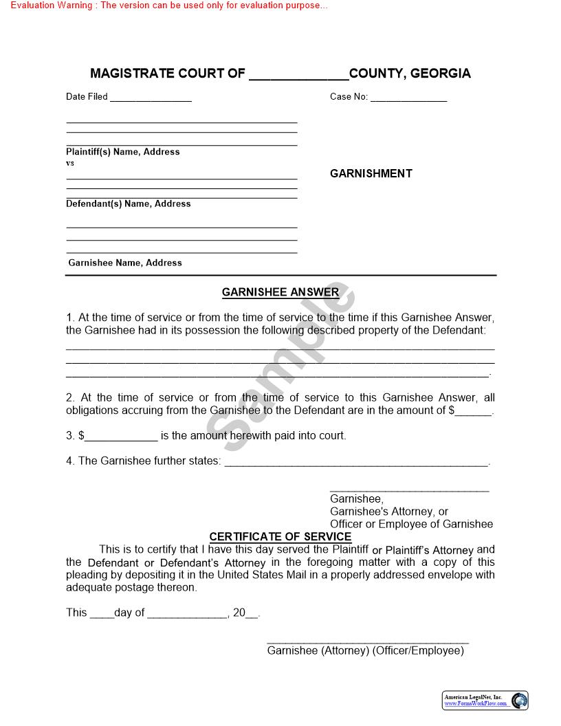 Garnishee Answer | Pdf Fpdf Doc Docx | Georgia