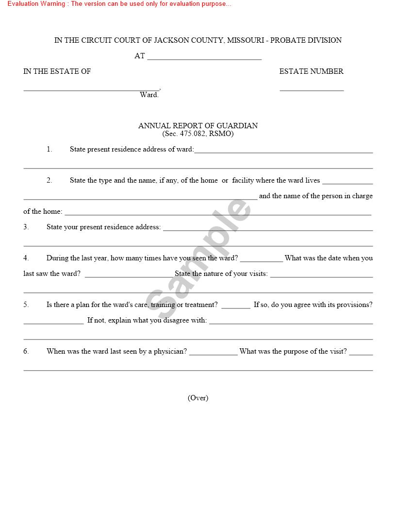 Annual Report Of Guardian {10198} | Pdf Fpdf Doc Docx | Missouri