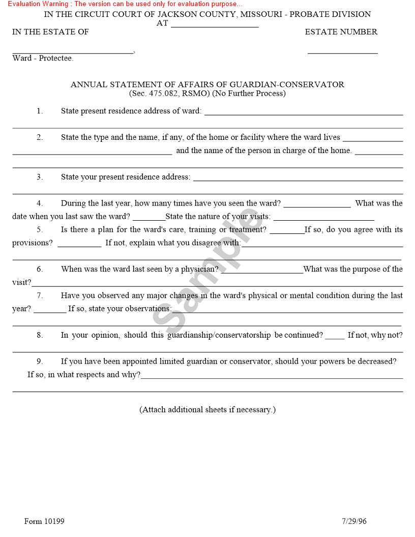 Annual Statement Of Affairs Of Guardian-Conservator {10199} | Pdf Fpdf Doc Docx | Missouri