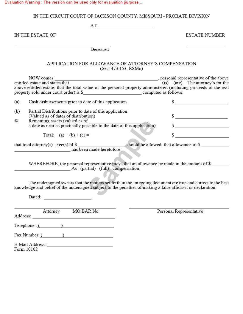 Application For Allowance Of Attorneys Compensation {10162} | Pdf Fpdf Doc Docx | Missouri