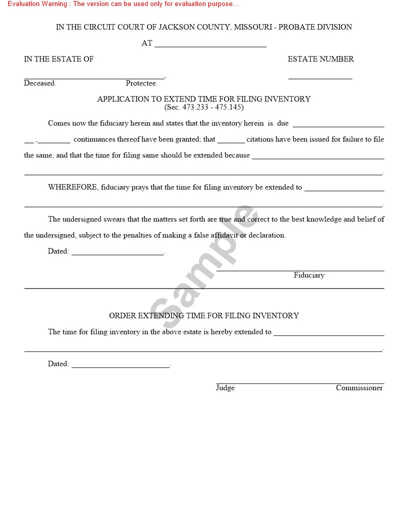 Application To Extend Time For Filing Inventory {10264} | Pdf Fpdf Doc Docx | Missouri