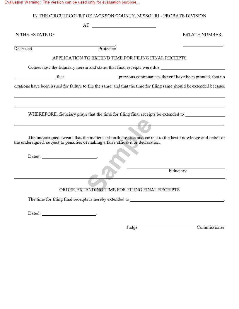 Application To Extend Time For Final Receipts {10572} | Pdf Fpdf Doc Docx | Missouri