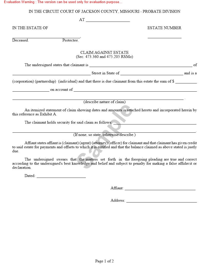Claim Against Estate {10140} | Pdf Fpdf Doc Docx | Missouri