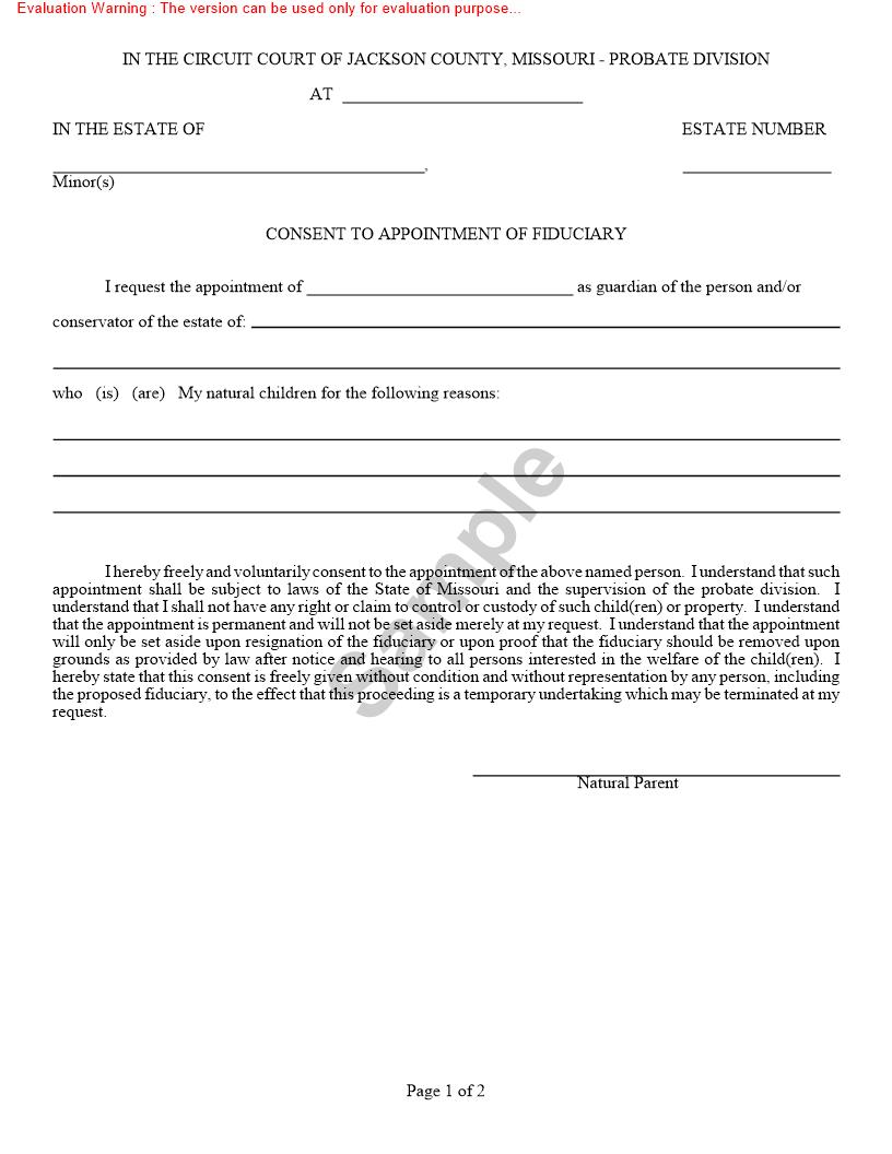 Consent To Appointment Of Fiduciary {10323} | Pdf Fpdf Doc Docx | Missouri