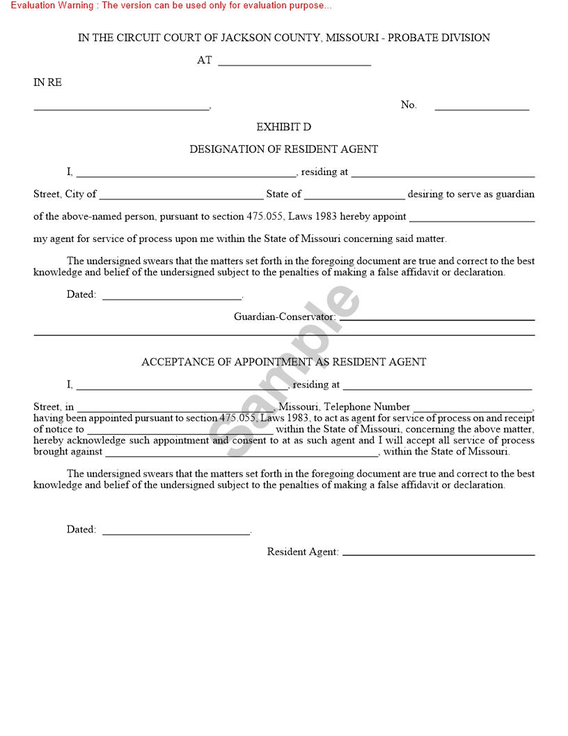 Exhibit D Designation Of Resident Agent {10193d} | Pdf Fpdf Doc Docx | Missouri