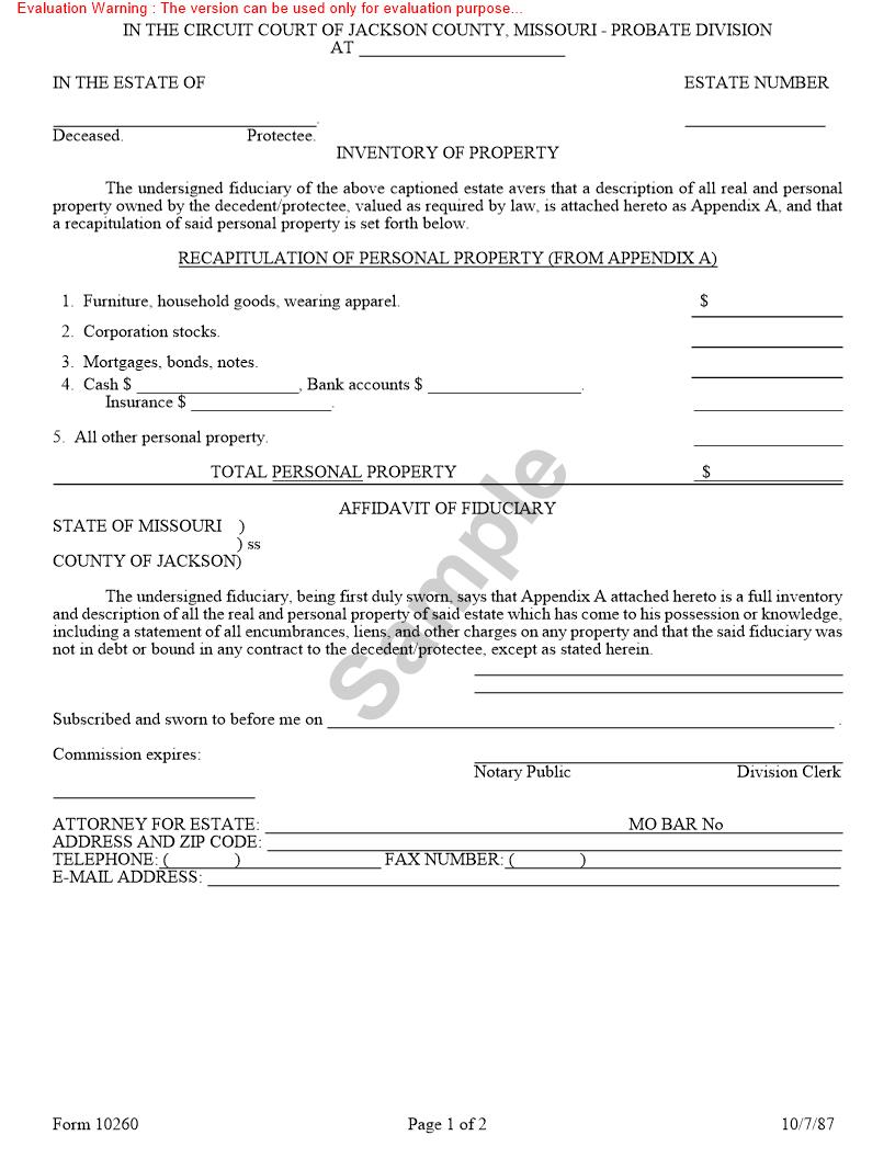 Inventory Of Property {10260} | Pdf Fpdf Doc Docx | Missouri