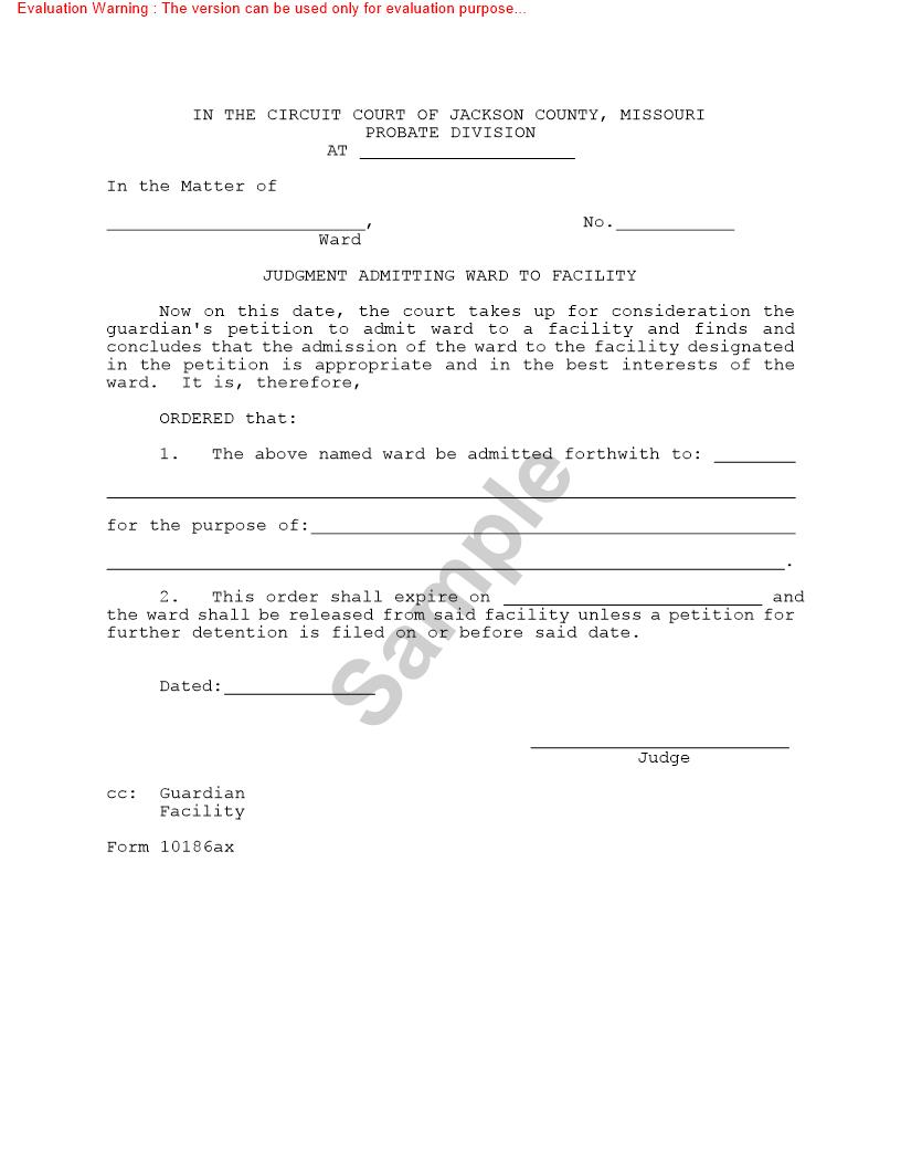 Judgment Admitting Ward To Facility {10186ax} | Pdf Fpdf Doc Docx | Missouri