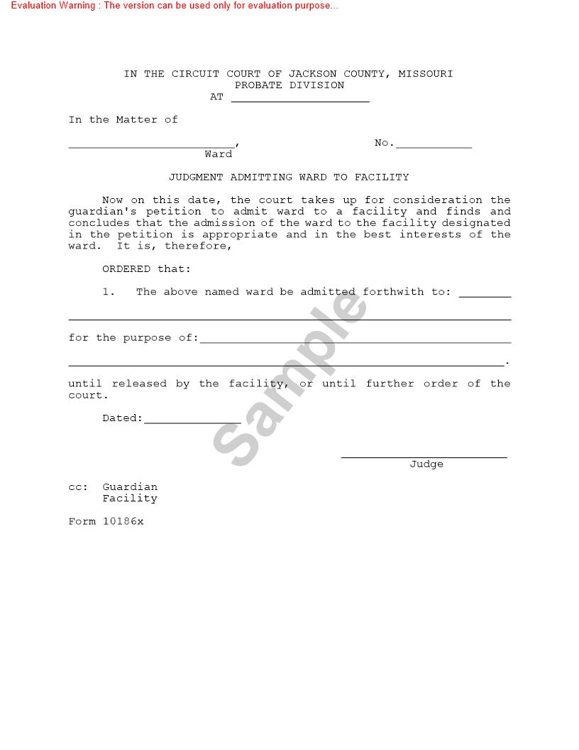 Judgment Admitting Ward To Facility {10186x} | Pdf Fpdf Doc Docx | Missouri