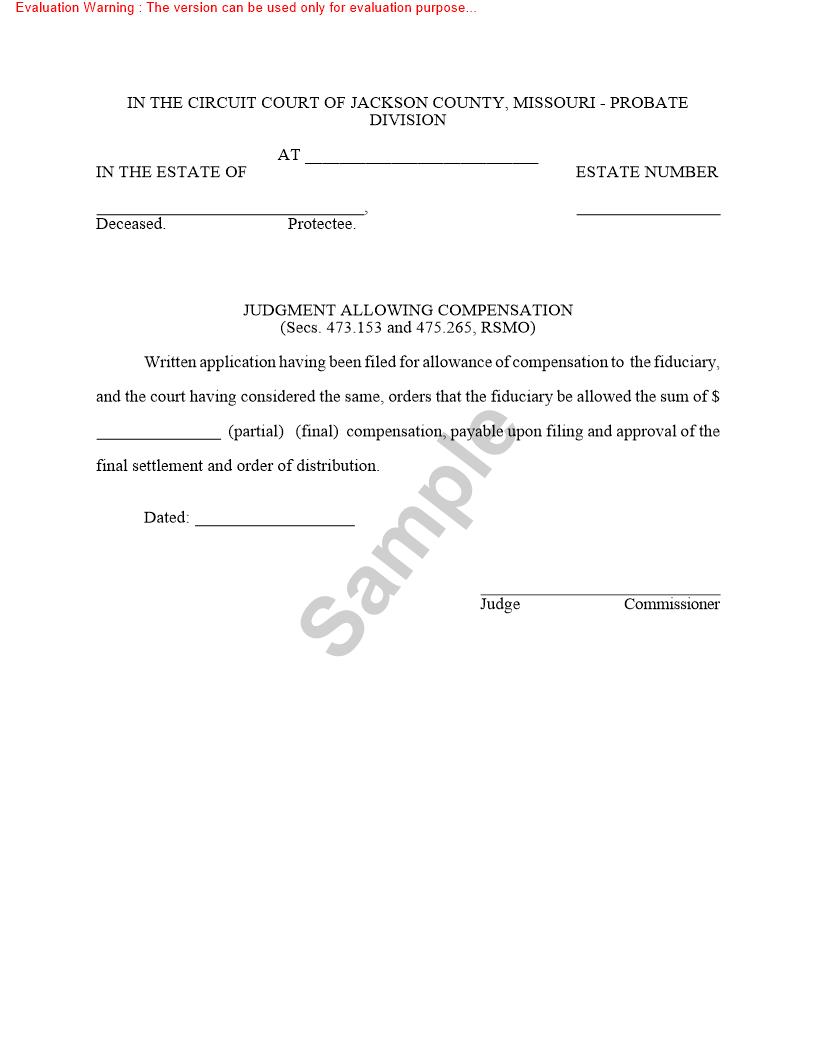 Judgment Allowing Compensation {10161} | Pdf Fpdf Doc Docx | Missouri
