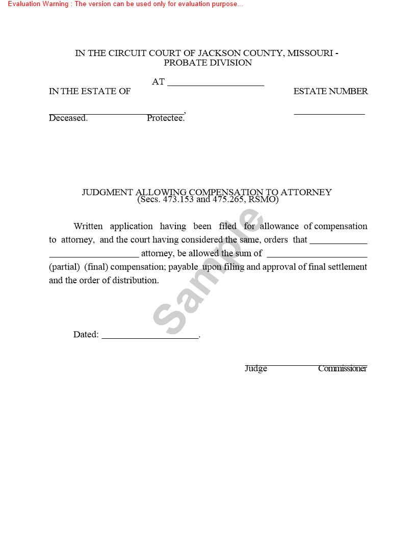 Judgment Allowing Compensation To Attorney {10163} | Pdf Fpdf Doc Docx | Missouri
