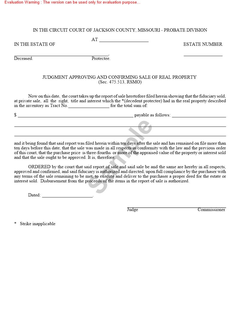 Judgment Approving And Confirming Sale Of Real Property {10482} | Pdf Fpdf Doc Docx | Missouri