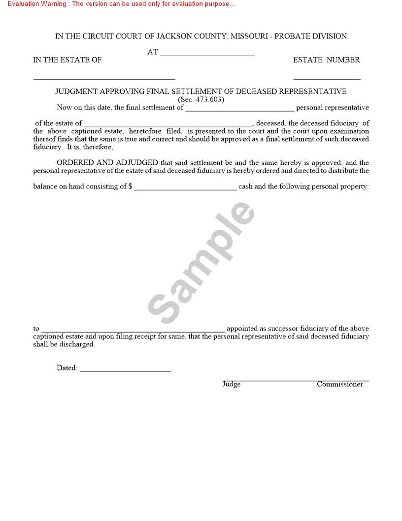 Judgment Approving Final Settlement Of Deceased Representative {10574} | Pdf Fpdf Doc Docx | Missouri