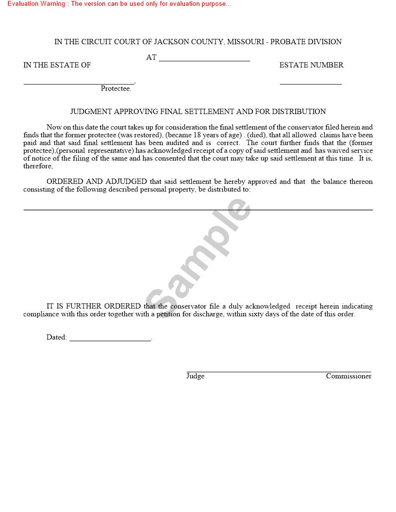 Judgment Approving Settlement  And For Distribution {10331} | Pdf Fpdf Doc Docx | Missouri