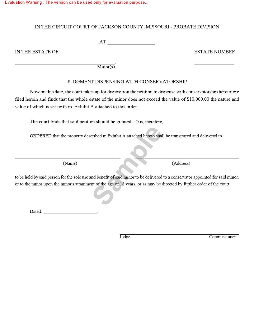 Judgment Dispensing With Conservatorship {10338} | Pdf Fpdf Doc Docx | Missouri