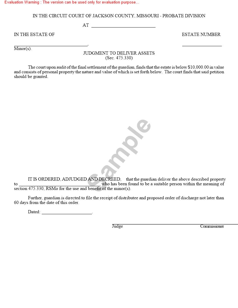 Judgment To Deliver Assets {10340} | Pdf Fpdf Doc Docx | Missouri
