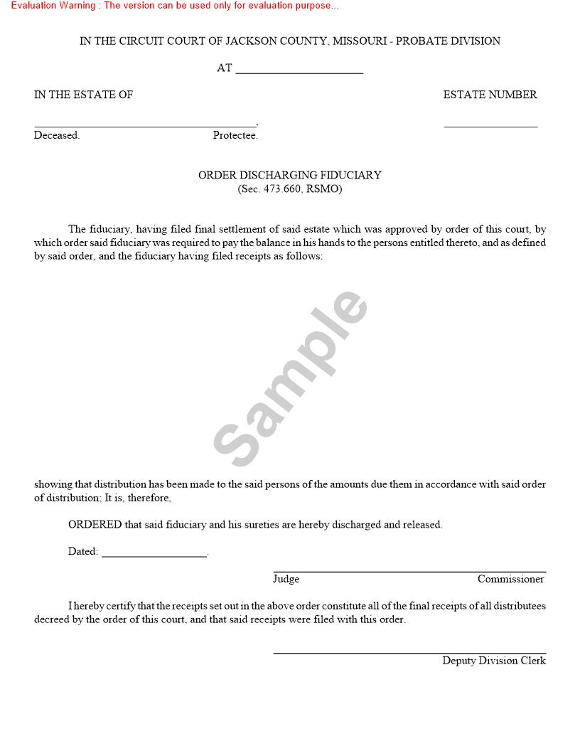 Order Discharging Fiduciary {10594} | Pdf Fpdf Doc Docx | Missouri