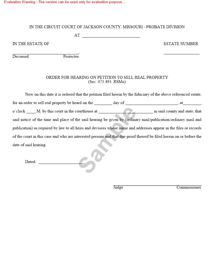 Order For Hearing On Petition To Sell Real Property {10472} | Pdf Fpdf Doc Docx | Missouri