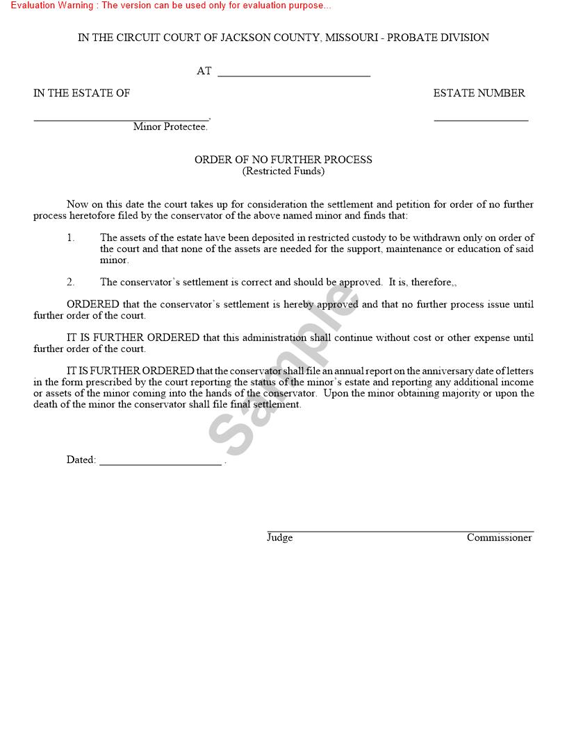 Order Of No Further Process (Restricted Funds) {10335} | Pdf Fpdf Doc Docx | Missouri