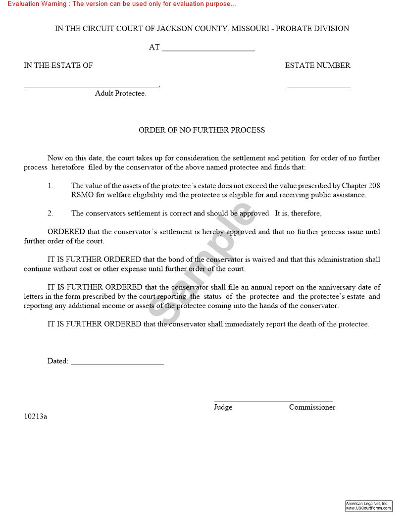 Order Of No Further Process (With Bond Waived) {10213a} | Pdf Fpdf Doc Docx | Missouri