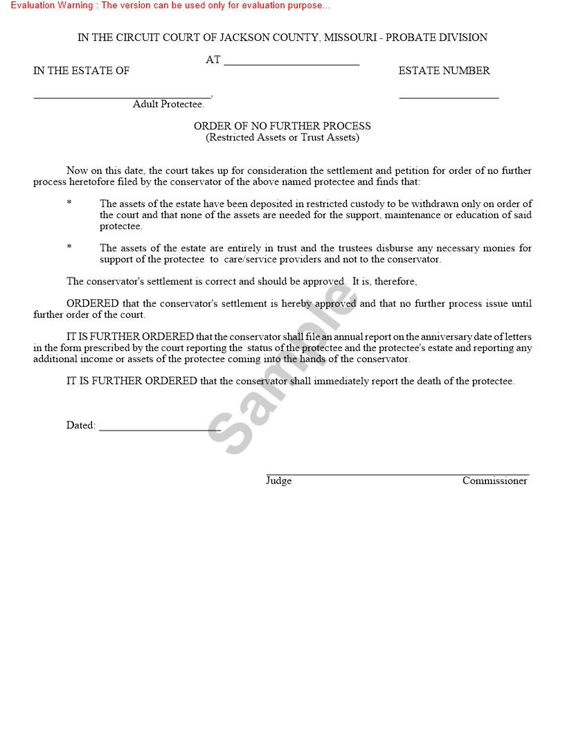 Order Of No Further Process Restricted Assets Or Trust Assets {10228} | Pdf Fpdf Doc Docx | Missouri