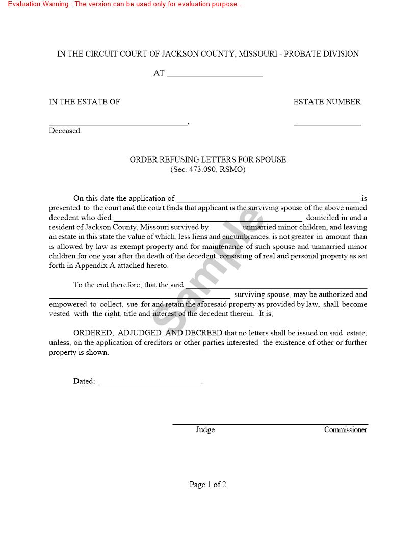 Order Refusing Letters For Spouse {10518} | Pdf Fpdf Doc Docx | Missouri