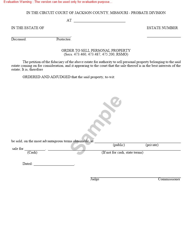 Order To Sell Personal Property {10461} | Pdf Fpdf Doc Docx | Missouri