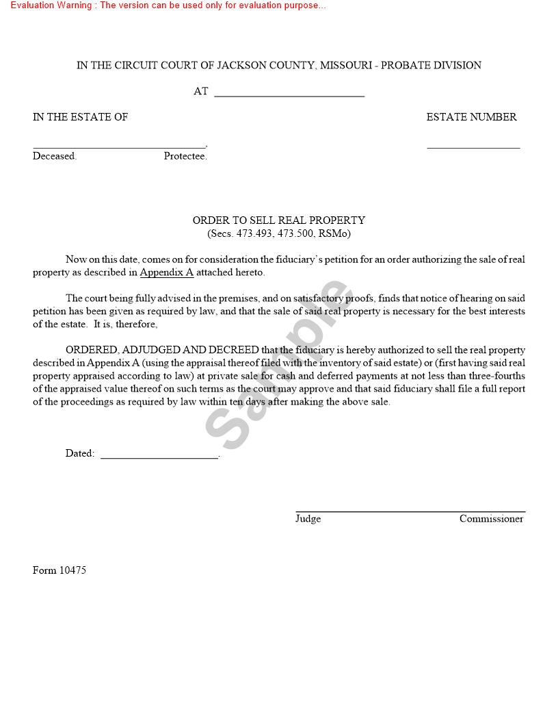 Order To Sell Real Property {10475} | Pdf Fpdf Doc Docx | Missouri