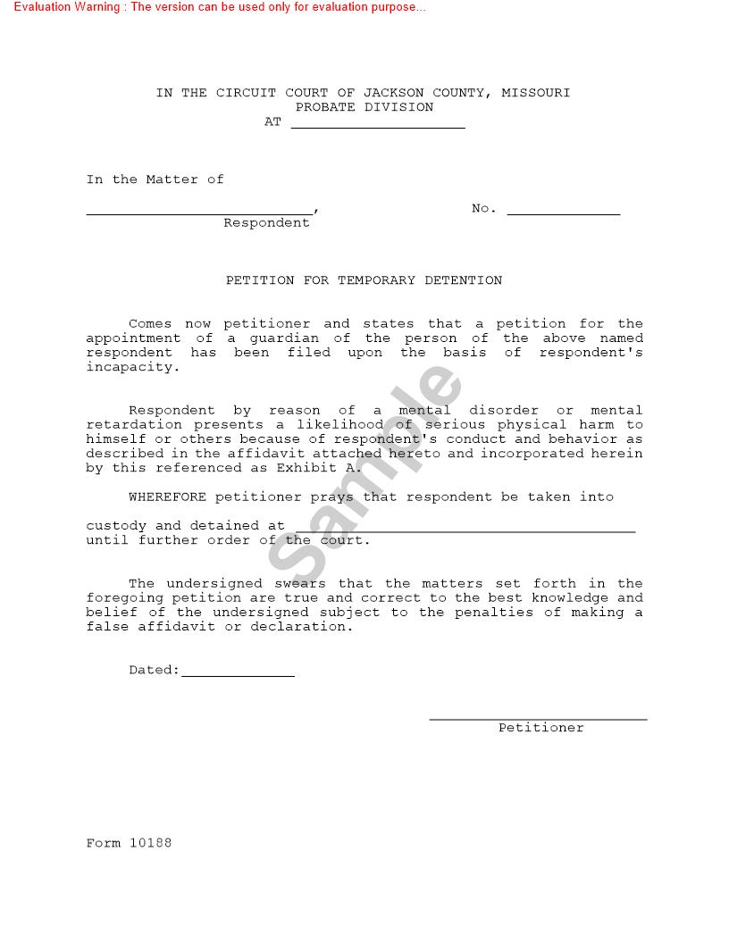 Petitiion For Temporary Detention {10188} | Pdf Fpdf Doc Docx | Missouri