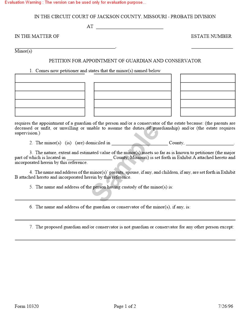 Petition For Appointment Of Guardian And Conservator {10320} | Pdf Fpdf Doc Docx | Missouri