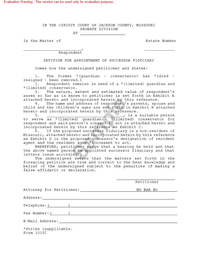 Petition For Appointment Of Successor Fiduciary {10192} | Pdf Fpdf Doc Docx | Missouri