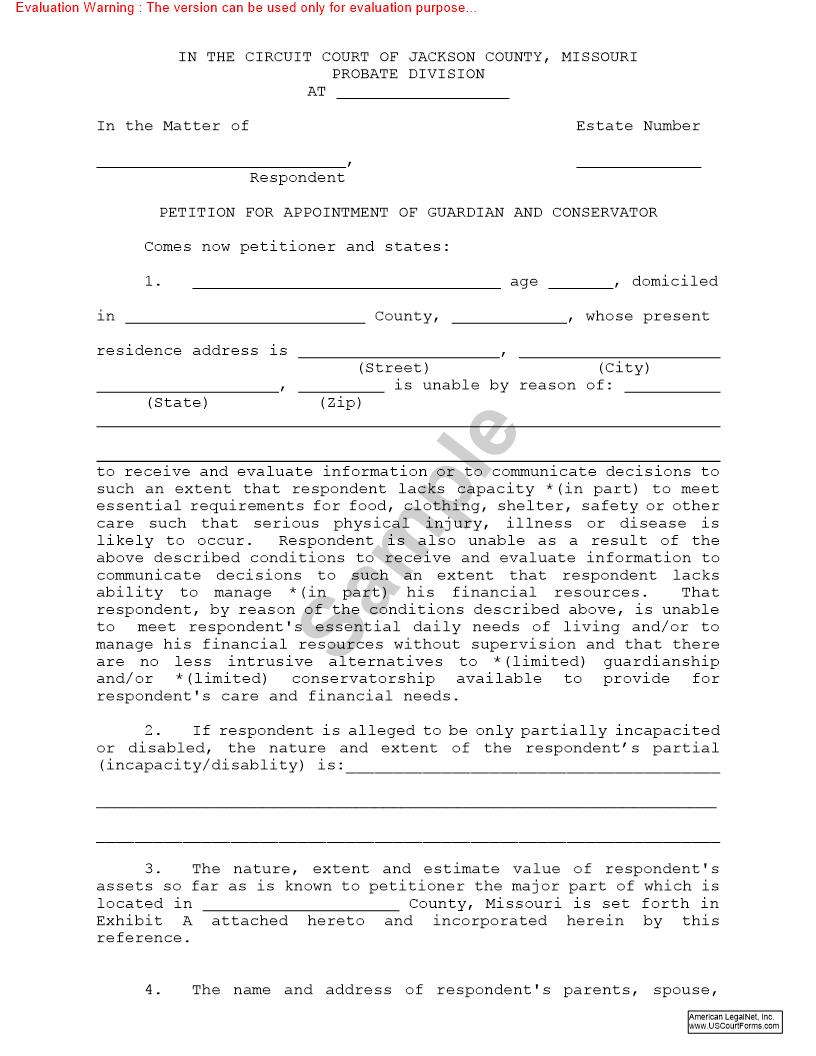 Petition For Appoitnment Of Guardian And Conservator {10193} | Pdf Fpdf Doc Docx | Missouri