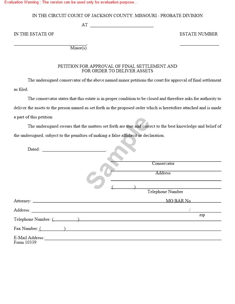 Petition For Approval Of  Final Settlement And For Order To Deliver Assets {10339} | Pdf Fpdf Doc Docx | Missouri