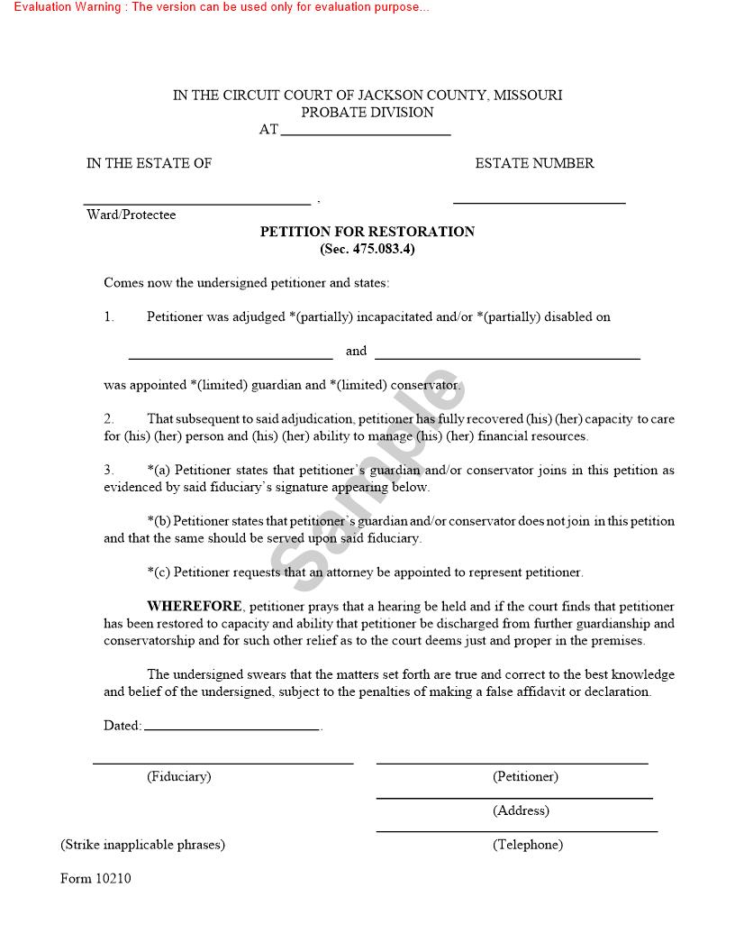 Petition For Restoration {10210} | Pdf Fpdf Doc Docx | Missouri