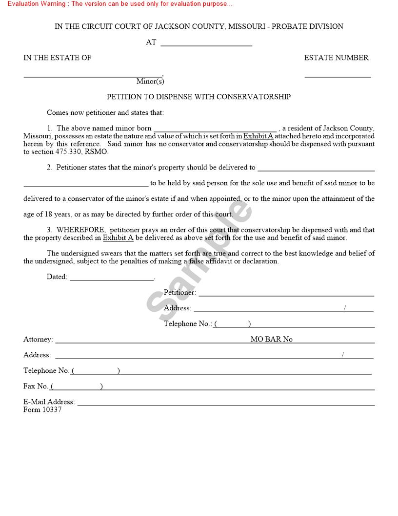 Petition To Dispense With Conservatorship {10337} | Pdf Fpdf Doc Docx | Missouri
