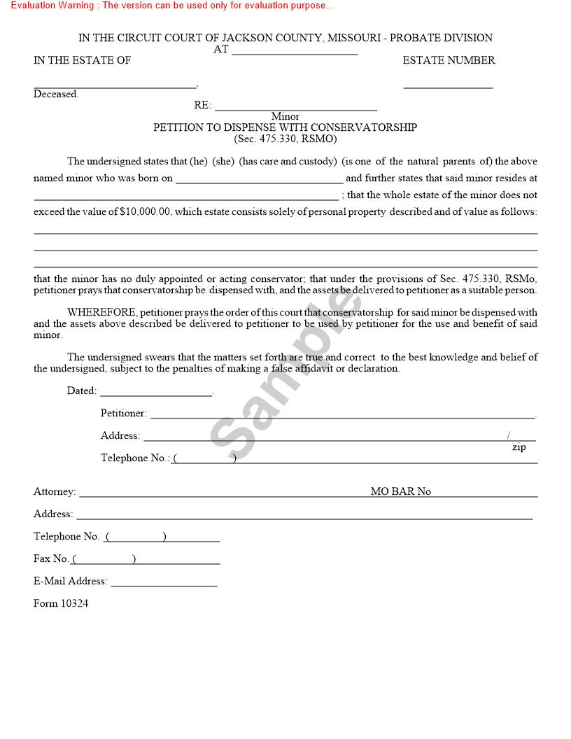 Petition To Dispense With Consevatorship {10324} | Pdf Fpdf Doc Docx | Missouri