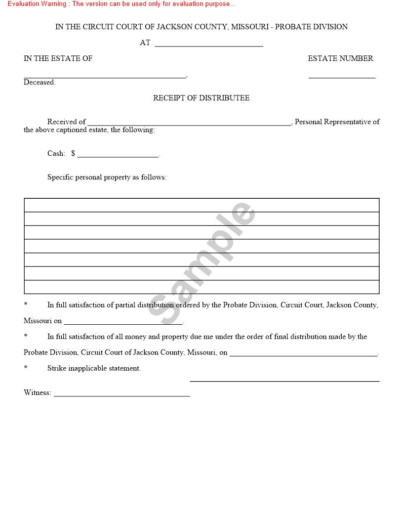 Receipt Of Distributee {10575} | Pdf Fpdf Doc Docx | Missouri