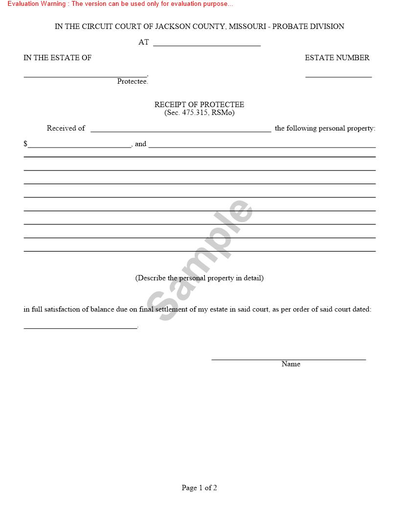 Receipt Of Protectee {10332} | Pdf Fpdf Doc Docx | Missouri
