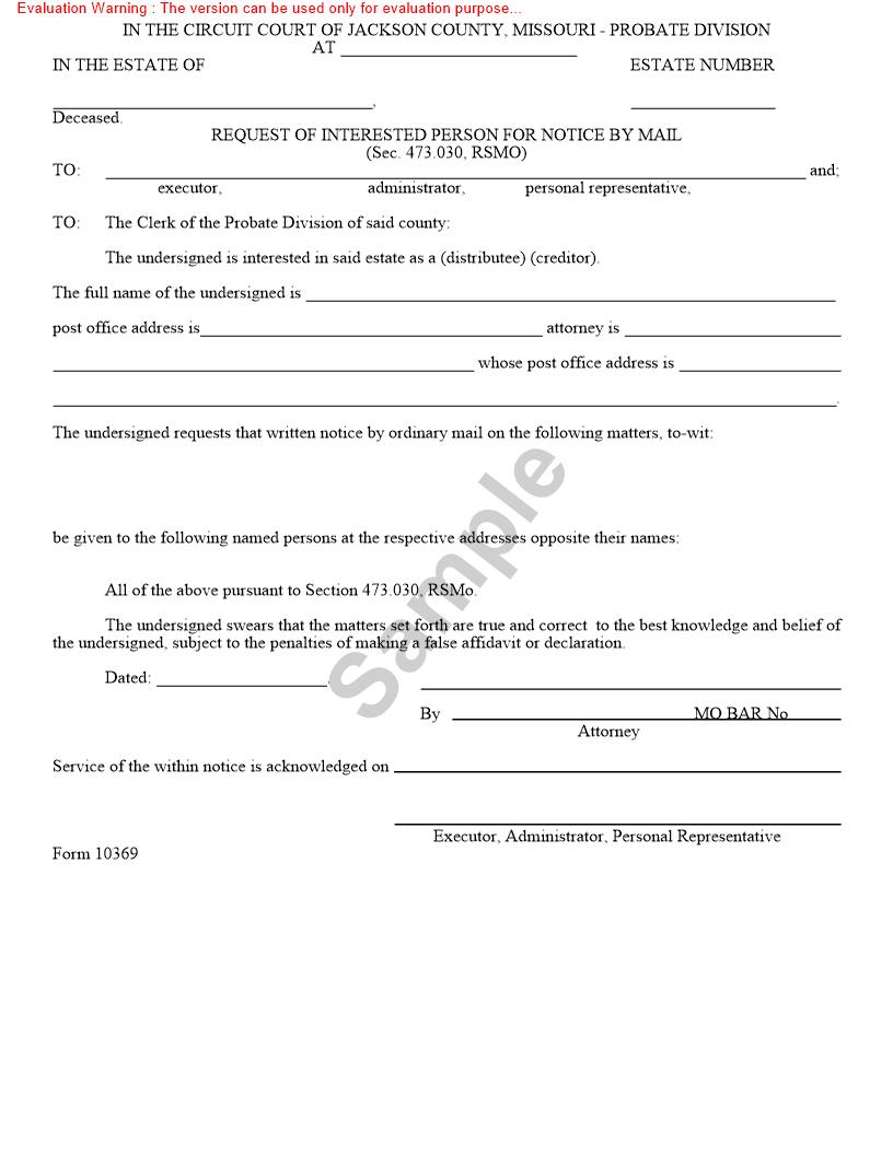 Request Of Interested Person For Notice By Mail {10369} | Pdf Fpdf Doc Docx | Missouri