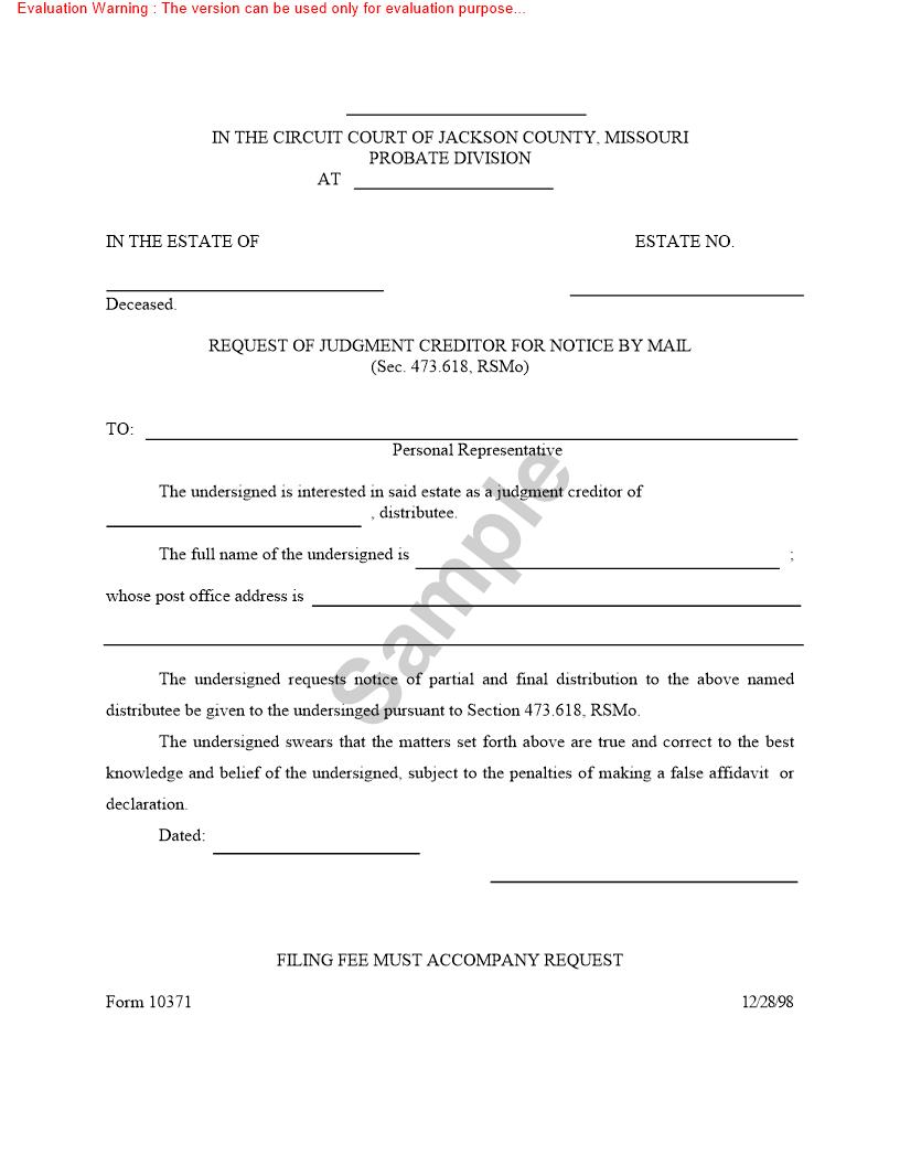 Request Of Judgment Creditor For Notice By Mail {10371} | Pdf Fpdf Doc Docx | Missouri