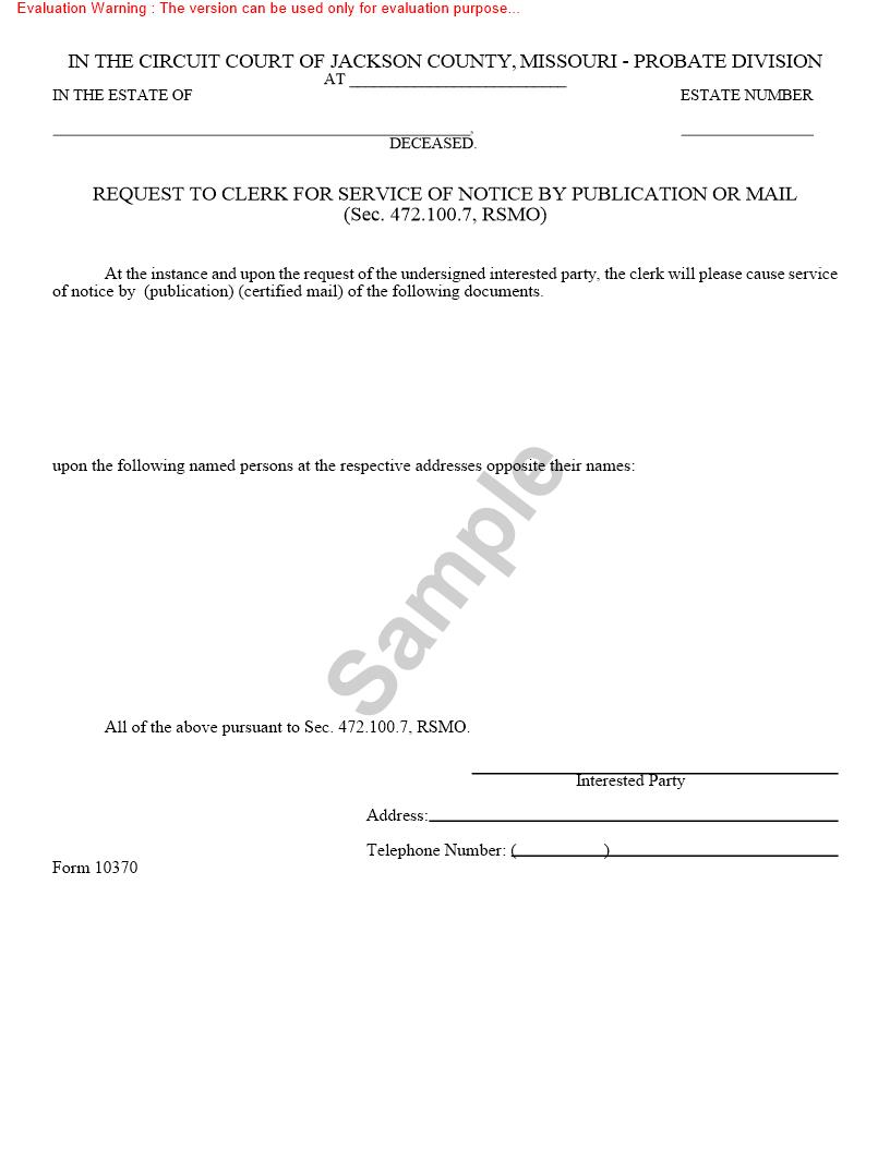 Request To Clerk For Service Of Notice By Publication Or Mail {10370} |  | Missouri