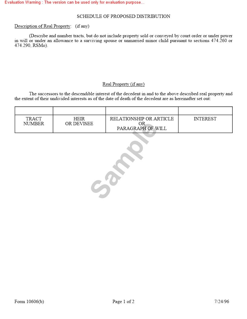 Schedule Of Proposed Distribution {10606b} | Pdf Fpdf Doc Docx | Missouri
