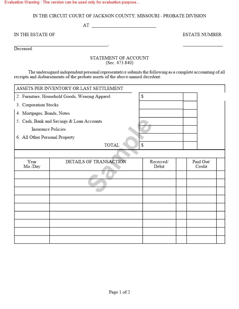 Statement Of Account {10606a} | Pdf Fpdf Doc Docx | Missouri