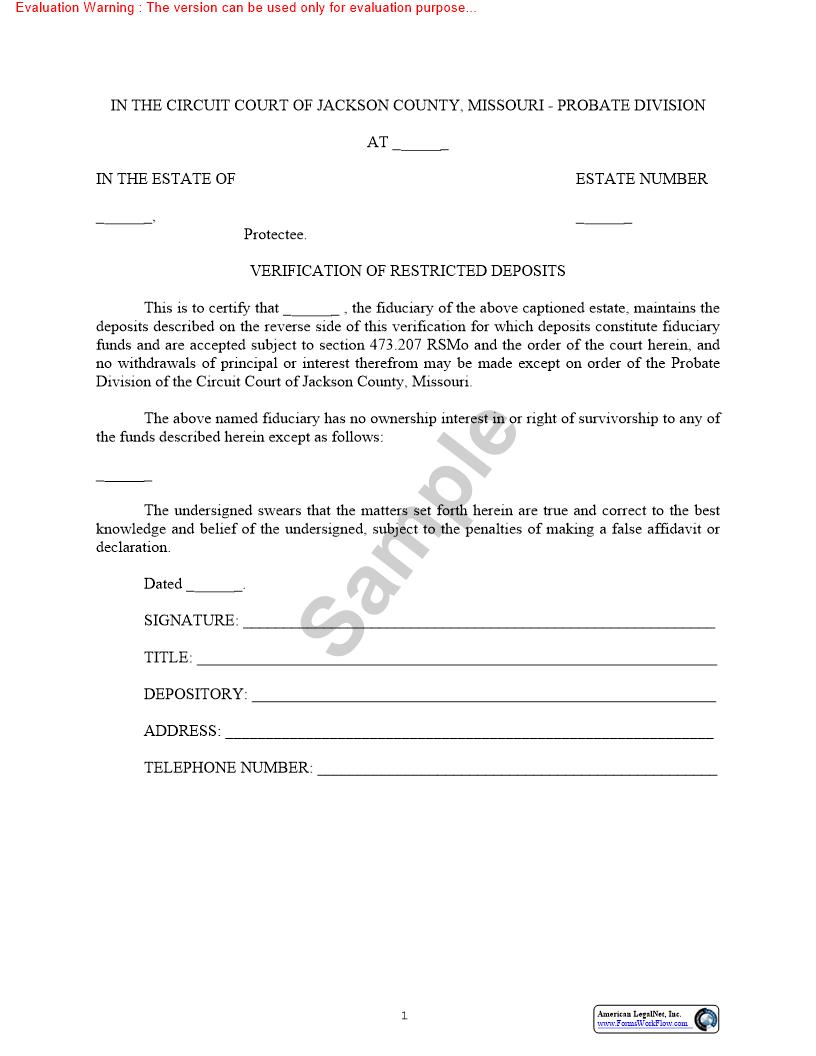 Verification Of Restricted Assets {10532} | Pdf Fpdf Doc Docx | Missouri